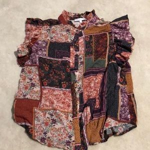 Patchwork top with flowy cap sleeves
